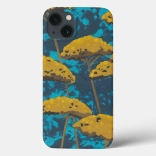 青い背景が付いている金Yarrowの庭 iPhone 13ケース