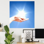 青い背景で手を癒す,霊気,チャクラ ポスター (ホームオフィス)