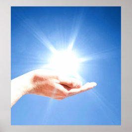 青い背景で手を癒す，霊気,チャクラ ポスター