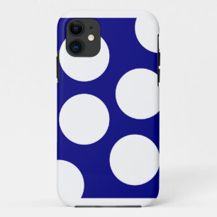 青い背景と大きな白い円の水玉模様 iPhone 11 ケース