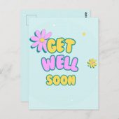 青い背景と花の「お見舞いメッセージ」 ポストカード (正面/裏面)