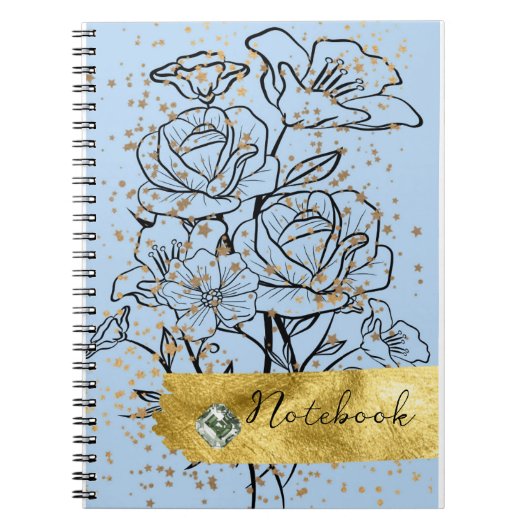 青い背景と花 ノートブック (正面)