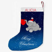 青い背景と象 スモールクリスマスストッキング (裏面)