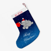 青い背景と象 スモールクリスマスストッキング (裏面 (吊り時))