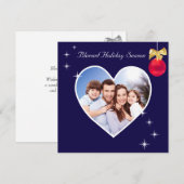 青い背景にカスタム写真を飾った祝福のホリデーシーズン (正面/裏面)