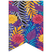 青い背景にカラフルな花と葉の模様 バンティングフラッグ (第2の旗)