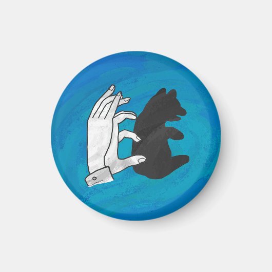 青い背景にクマの子影 マグネット (正面)