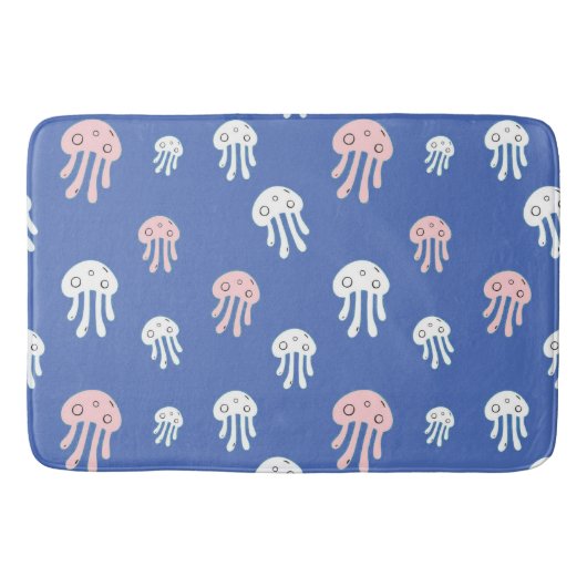 青い背景にクラゲ バスマット (正面)