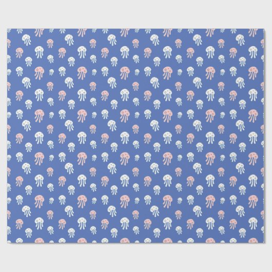 青い背景にクラゲ ラッピングペーパー (フラット)