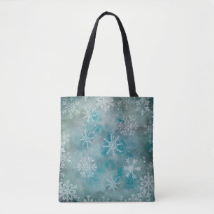 青い背景にクリスマスの冬の白い雪 トートバッグ