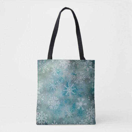 青い背景にクリスマスの冬の白い雪 トートバッグ (正面)