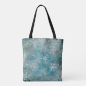 青い背景にクリスマスの冬の白い雪 トートバッグ (裏面)