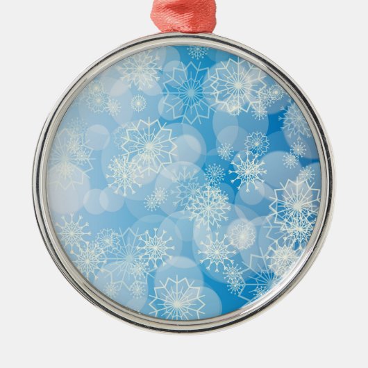 青い背景にクリスマスの雪の結晶 メタルオーナメント (正面)