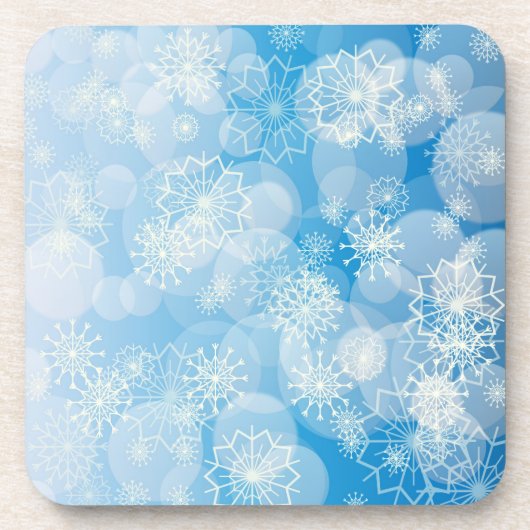 青い背景にクリスマスの雪 コースター (正面)