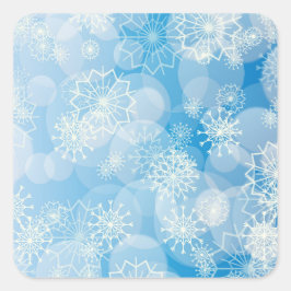 青い背景にクリスマスの雪 スクエアシール