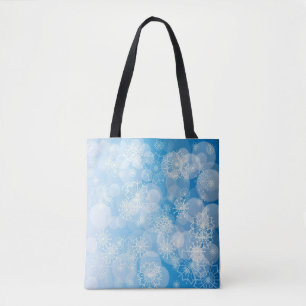 青い背景にクリスマスの雪 トートバッグ