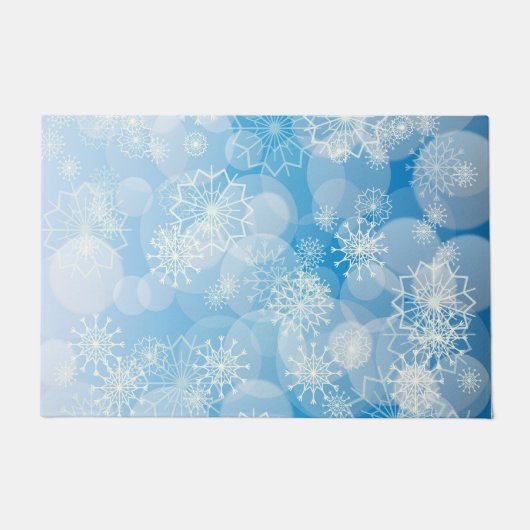 青い背景にクリスマスの雪 ドアマット (正面)