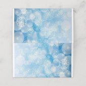 青い背景にクリスマスの雪 プレイスカード (外部開封)