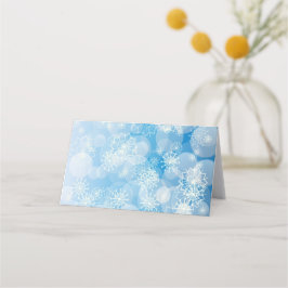 青い背景にクリスマスの雪 プレイスカード