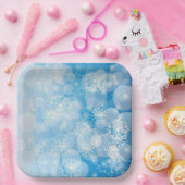 青い背景にクリスマスの雪 ペーパープレート (パーティー)