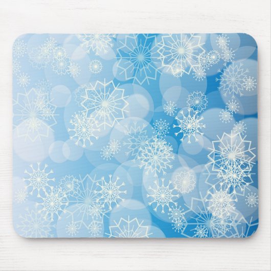 青い背景にクリスマスの雪 マウスパッド (正面)