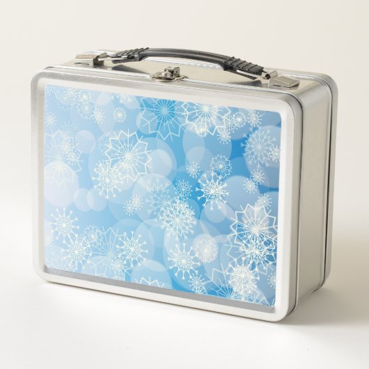 青い背景にクリスマスの雪 メタルランチボックス (正面)