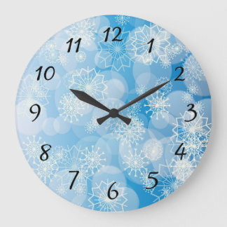 青い背景にクリスマスの雪 ラージ壁時計
