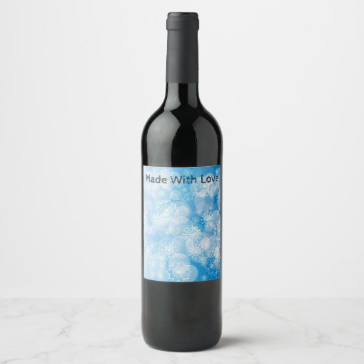 青い背景にクリスマスの雪 ワインラベル (正面)