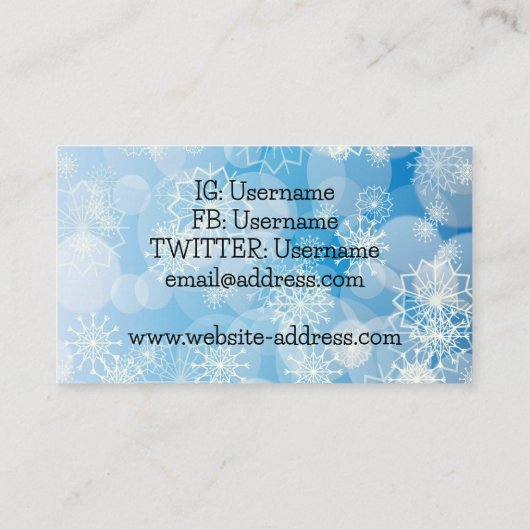 青い背景にクリスマスの雪 名刺 (裏面)