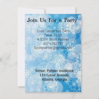 青い背景にクリスマスの雪 招待状