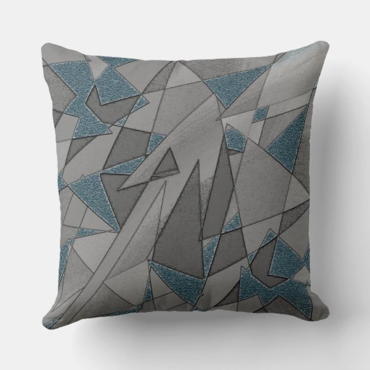 青い背景にグレーの三角形の切り出し、粗い クッション (裏面)