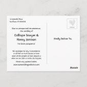 青い背景にコンフェッティの結婚式延期のお知らせカード ポストカード (裏面)