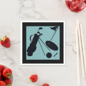 青い背景にゴルフアイテムの黒いシルエット スタンダードカクテルナプキン (インサイチュ)