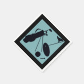 青い背景にゴルフアイテムの黒いシルエット スタンダードカクテルナプキン (角)