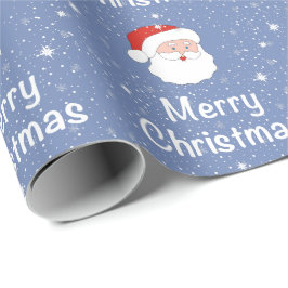 青い背景にサンタと雪の結晶クリスマス ラッピングペーパー