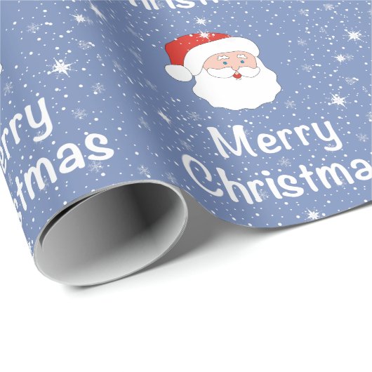 青い背景にサンタと雪の結晶クリスマス ラッピングペーパー (ロールコーナー)