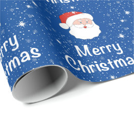 青い背景にサンタと雪の結晶クリスマス ラッピングペーパー