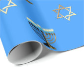 青い背景にダビデとメノラの星 ラッピングペーパー (ロールコーナー)