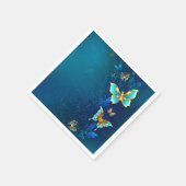 青い背景にチョウが黄金色に スタンダードカクテルナプキン (角)