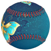 青い背景にチョウが黄金色に ソフトボール (裏面)