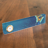 青い背景にチョウが黄金色に デスクネームプレート (側面)