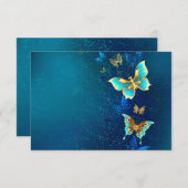 青い背景にチョウが黄金色に ノートカード (正面/裏面)