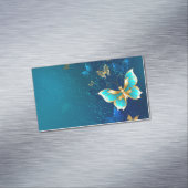 青い背景にチョウが黄金色に マグネット名刺 (インサイチュ)