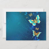 青い背景にチョウが黄金色に マグネット招待状 (正面)