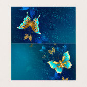 青い背景にチョウが黄金色に 名刺 (外部フラット)