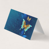 青い背景にチョウが黄金色に 名刺 (裏面)