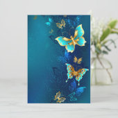 青い背景にチョウが黄金色に 招待状 (スタンド正面)