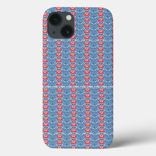 青い背景にデザインが赤と白ある Case-Mate iPhoneケース (裏面)