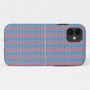青い背景にデザインが赤と白ある iPhone 11 ケース