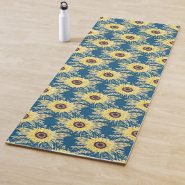青い背景にヒマワリYoga Mat ヨガマット